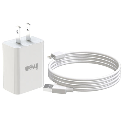 IVON AD-33 2 in 1 2.1A Single USB Port Travel Charger + 1m USB to 8 Pin Data Cable Set,, EU Plug, US Plug