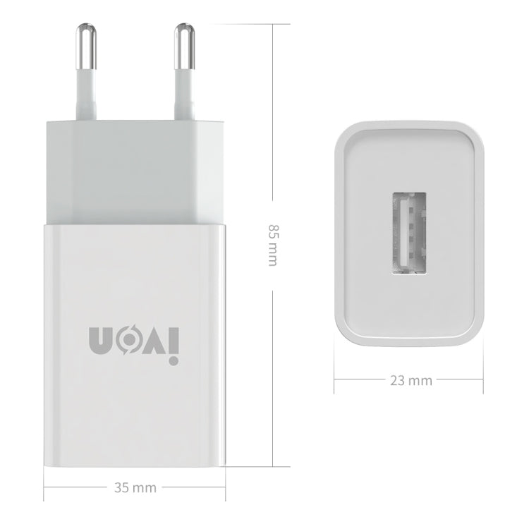 IVON AD-33 2 in 1 2.1A Single USB Port Travel Charger + 1m USB to USB-C / Type-C Data Cable Set,, EU Plug, US Plug