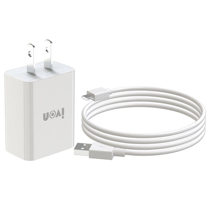 IVON AD-33 2 in 1 2.1A Single USB Port Travel Charger + 1m USB to USB-C / Type-C Data Cable Set,, EU Plug, US Plug