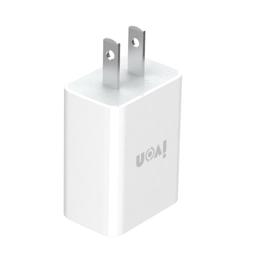 IVON AD-33 2-in-1 2.1A Ein-USB-Anschluss Reise-Ladegerät + 1m USB-zu-USB-C / Typ-C Datenkabel Set, EU Stecker, US Stecker