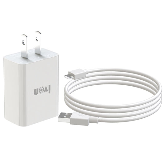 IVON AD-33 2-in-1 2.1A Ein-USB-Anschluss Reise-Ladegerät + 1m USB-zu-USB-C / Typ-C Datenkabel Set, EU Stecker, US Stecker
