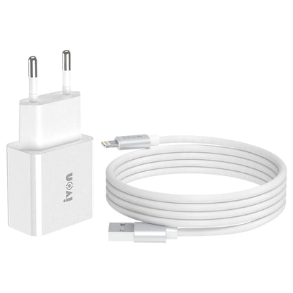 IVON AD-35 2 in 1 18W QC3.0 USB Port Travel Charger + 1m USB to 8 Pin Data Cable Set,, EU Plug, US Plug