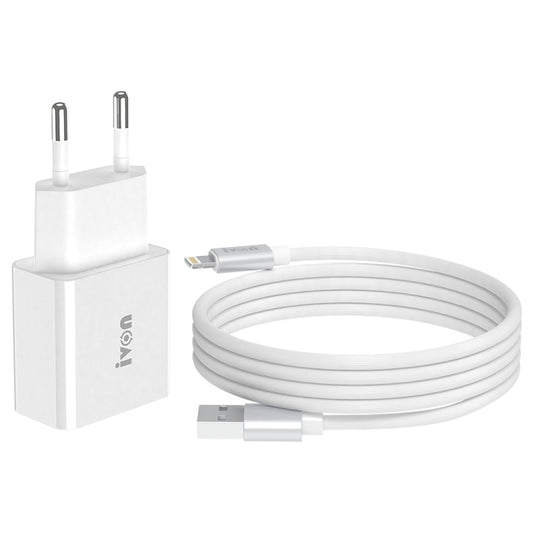 IVON AD-35 2 in 1 18W QC3.0 USB Port Travel Charger + 1m USB to 8 Pin Data Cable Set,, EU Plug, US Plug