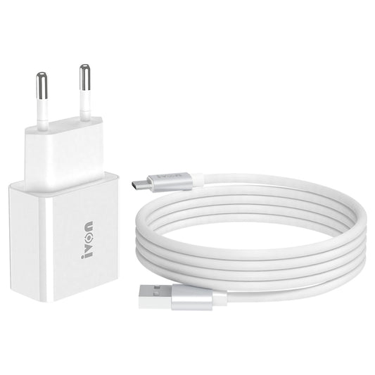 IVON AD-35 2 in 1 18W QC3.0 USB Port Travel Charger + 1m USB to Micro USB Data Cable Set,, EU Plug, US Plug