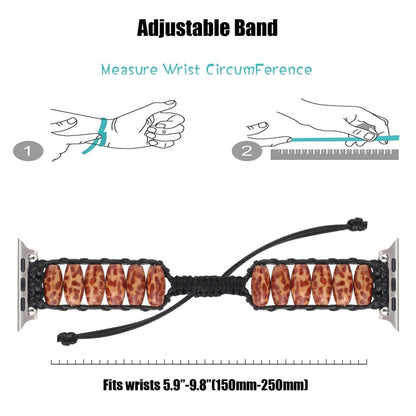 Wooden Bead Watchband For Apple Watch Series, 7 41mm / 6&SE&5&4 40mm / 3&2&1 38mm, 7 45mm / 6&SE&5&4 44mm / 3&2&1 42mm