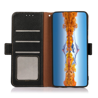 KHAZNEH Side-Magnetic Litchi Genuine Leather RFID Phone Case, For Nokia C20 Plus, For OPPO Realme 9i, For OPPO Reno7 5G / Find X5 Lite, For Xiaomi Redmi Note 11 Pro 5G / 4G Foreign Version, For Xiaomi Redmi Note 11 Pro 5G / 4G                          ...