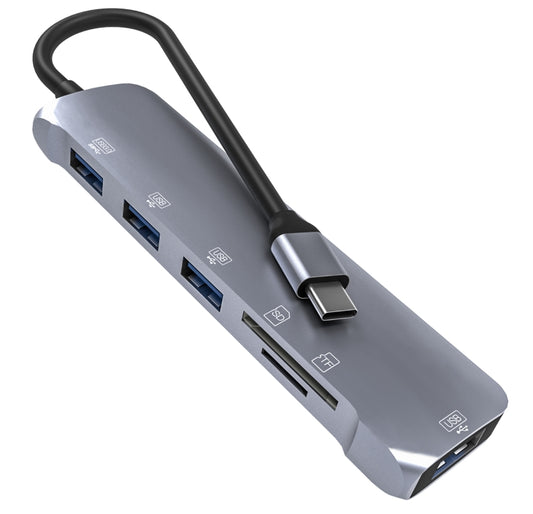 NK-3043H 6 in 1 USB-C / Type-C to TF / SD Card Slot + 4 USB 3.0 Female Adapter, NK-3043H