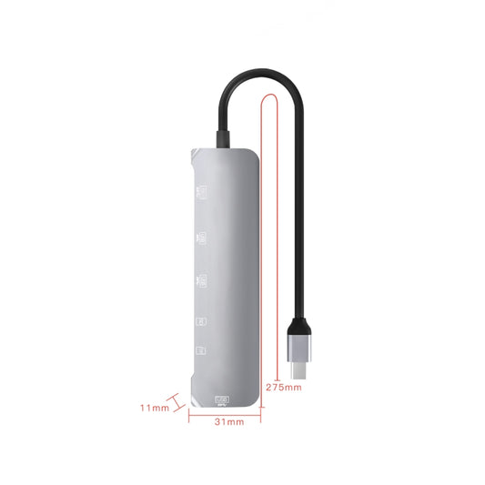 NK-3043H 6 in 1 USB-C / Type-C to TF / SD Card Slot + 4 USB 3.0 Female Adapter, NK-3043H