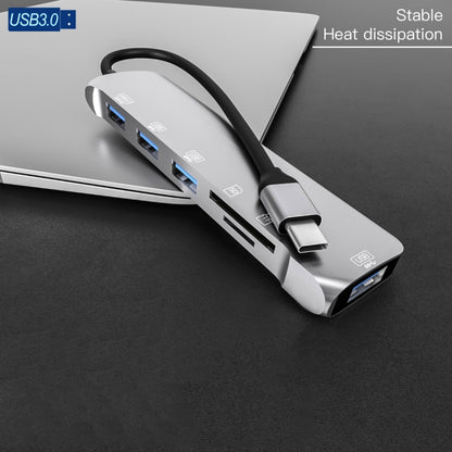 NK-3043H 6 in 1 USB-C / Type-C to TF / SD Card Slot + 4 USB 3.0 Female Adapter, NK-3043H