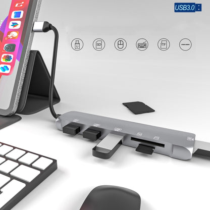 NK-3043H 6 in 1 USB-C / Type-C to TF / SD Card Slot + 4 USB 3.0 Female Adapter, NK-3043H