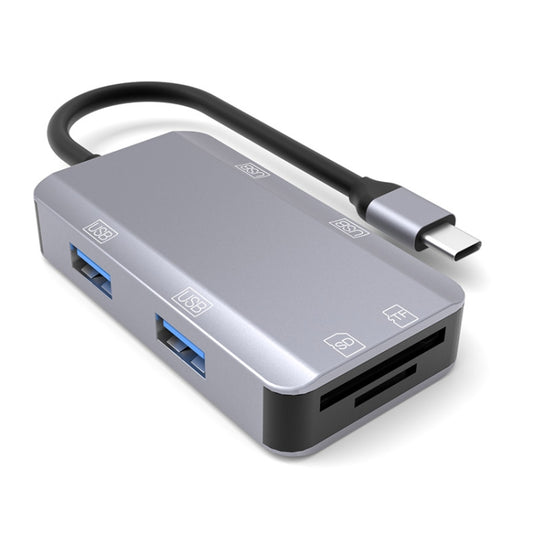 NK-3049 6 in 1 USB-C / Type-C to TF / SD Card Slot + 4 USB Female Adapter, NK-3049
