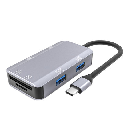 NK-3049 6 in 1 USB-C / Type-C to TF / SD Card Slot + 4 USB Female Adapter, NK-3049