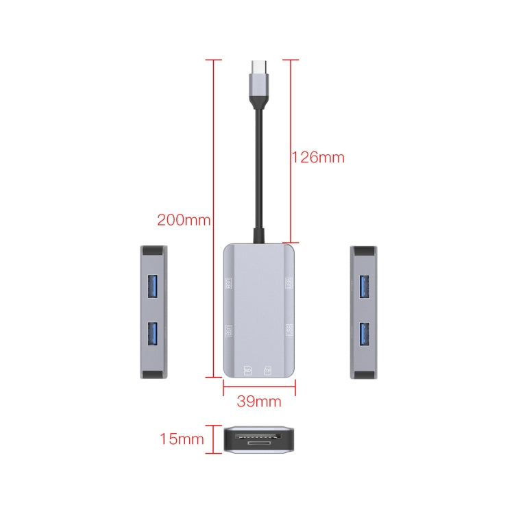 NK-3049 6 in 1 USB-C / Type-C to TF / SD Card Slot + 4 USB Female Adapter, NK-3049
