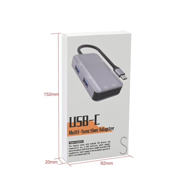 NK-3049 6 in 1 USB-C / Type-C to TF / SD Card Slot + 4 USB Female Adapter, NK-3049