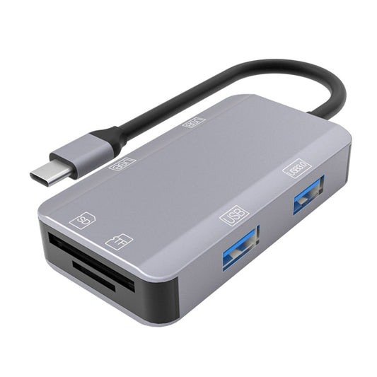 NK-3049H 6 in 1 USB-C / Type-C to TF / SD Card Slot + USB 3.0 + 3 USB 2.0 Female Adapter, NK-3049H