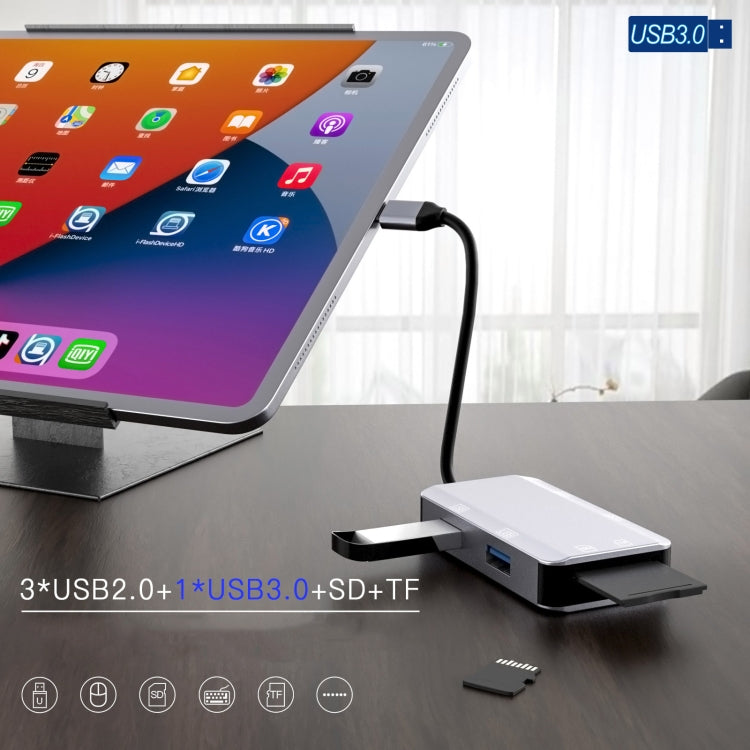 NK-3049H 6 in 1 USB-C / Type-C to TF / SD Card Slot + USB 3.0 + 3 USB 2.0 Female Adapter, NK-3049H