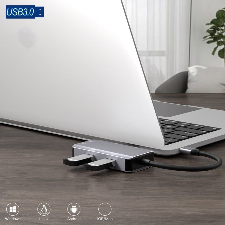 NK-3049H 6 in 1 USB-C / Type-C to TF / SD Card Slot + USB 3.0 + 3 USB 2.0 Female Adapter, NK-3049H