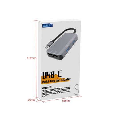 NK-3049H 6 in 1 USB-C / Type-C to TF / SD Card Slot + USB 3.0 + 3 USB 2.0 Female Adapter, NK-3049H