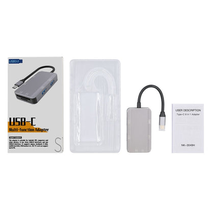 NK-3049H 6 in 1 USB-C / Type-C to TF / SD Card Slot + USB 3.0 + 3 USB 2.0 Female Adapter, NK-3049H
