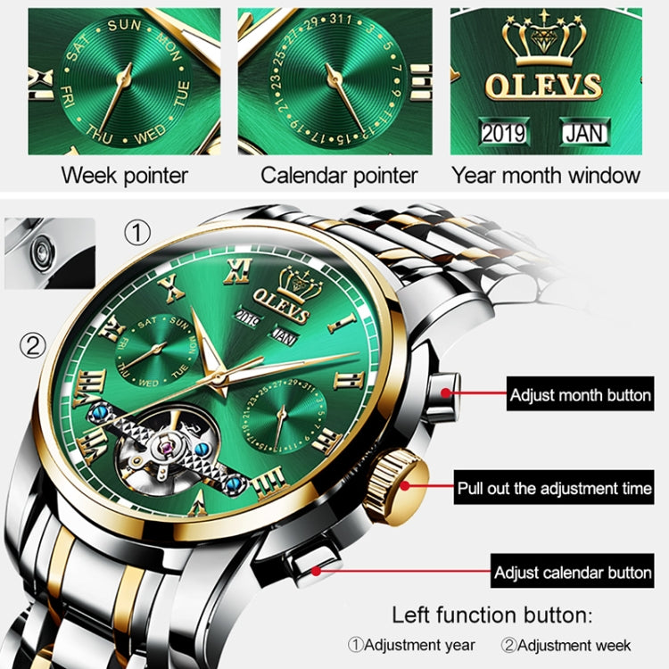 OLEVS 6607 Multi-function Men Big Flywheel Automatic Waterproof Mechanical Watch