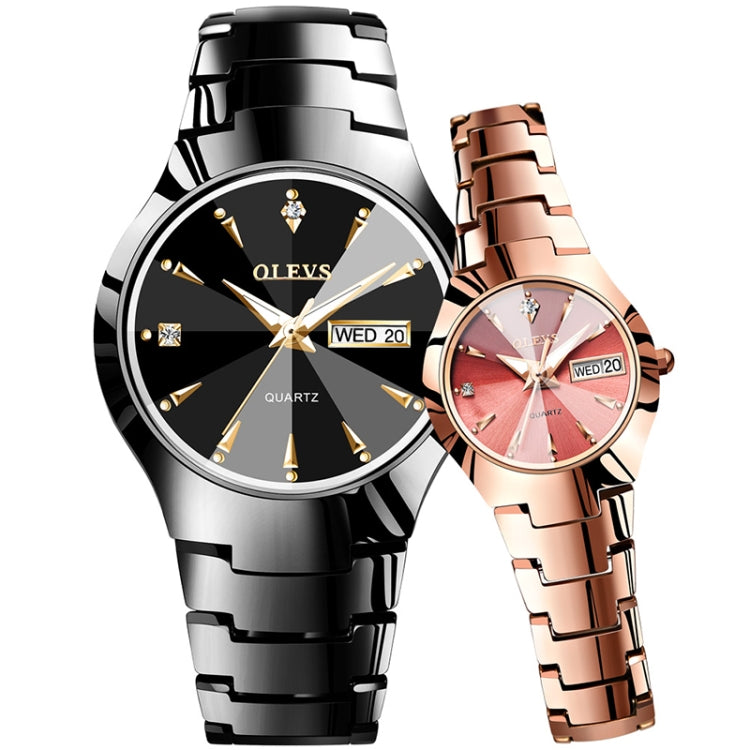 OLEVS 8697 Paar Mode Wasserdichte Leuchtquarzuhr, OLEVS 8697 (Schwarz + Roségold)