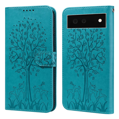 Tree & Deer Pattern Pressed Printing Horizontal Flip Leather Phone Case, For Google Pixel 5a 5G, For Google Pixel 6, For Google Pixel 6 Pro