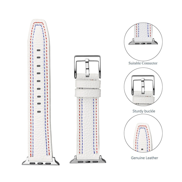 Three-line Leather Watchband For Apple Watch Series, 7 41mm / 6&SE&5&4 40mm / 3&2&1 38mm, 7 45mm / 6&SE&5&4 44mm / 3&2&1 42mm