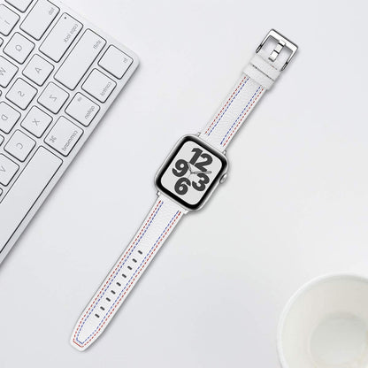 Three-line Leather Watchband For Apple Watch Series, 7 41mm / 6&SE&5&4 40mm / 3&2&1 38mm, 7 45mm / 6&SE&5&4 44mm / 3&2&1 42mm