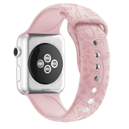 Flamingo Embossing Silicone Watchband For Apple Watch Series, 7 41mm / 6&SE&5&4 40mm / 3&2&1 38mm, 7 45mm / 6&SE&5&4 44mm / 3&2&1 42mm