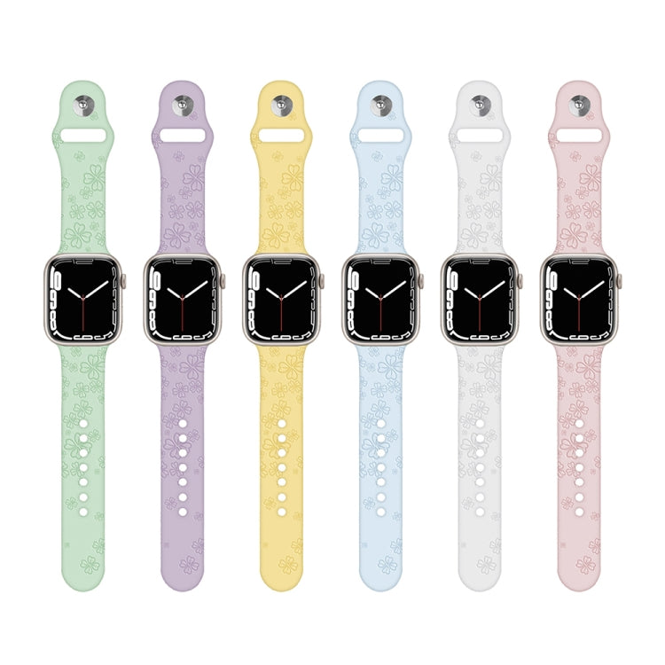 Four-leaf Clover Embossing Silicone Watchband For Apple Watch Series, 7 45mm / 6&SE&5&4 44mm / 3&2&1 42mm, 7 41mm / 6&SE&5&4 40mm / 3&2&1 38mm