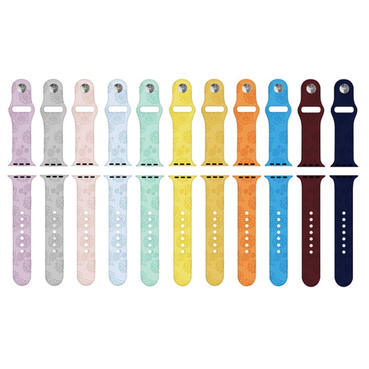 Sunflower Embossing Silicone Watchband For Apple Watch Series, 7 41mm / 6&SE&5&4 40mm / 3&2&1 38mm, 7 45mm / 6&SE&5&4 44mm / 3&2&1 42mm