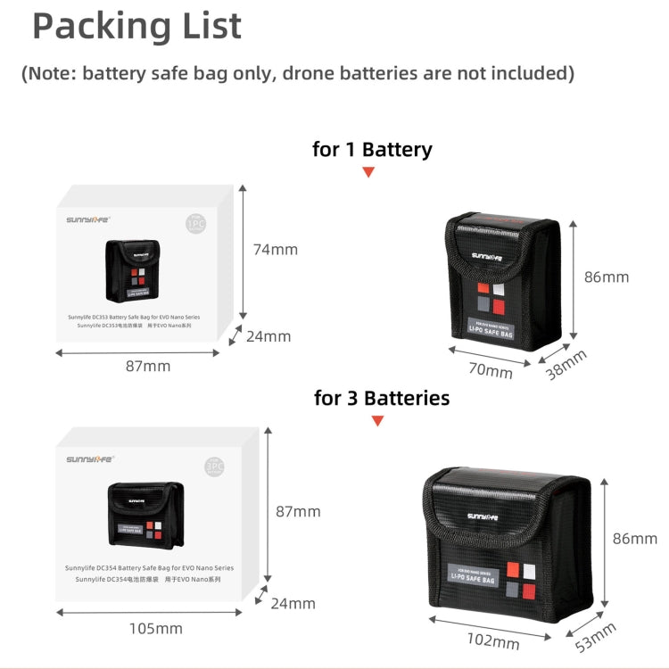 Sunnylife EVO-DC354 3 in 1 Battery Explosion-proof Bag for EVO Nano, EVO-DC354