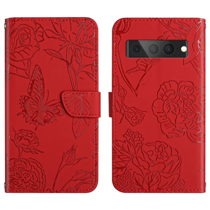 Skin Feel Butterfly Peony Embossed Leather Phone Case, For Google Pixel 6, For Google Pixel 6 Pro, For Google Pixel 6a, For Google Pixel 7 5G, For Google Pixel 7 Pro 5G, For Fujitsu Arrows F-52B