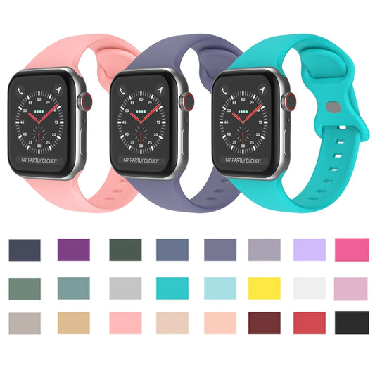 Butterfly Buckle Silicone Watchband, Size: S For Apple Watch Series, 7 41mm / 6&SE&5&4 40mm / 3&2&1 38mm, 7 45mm / 6&SE&5&4 44mm / 3&2&1 42mm