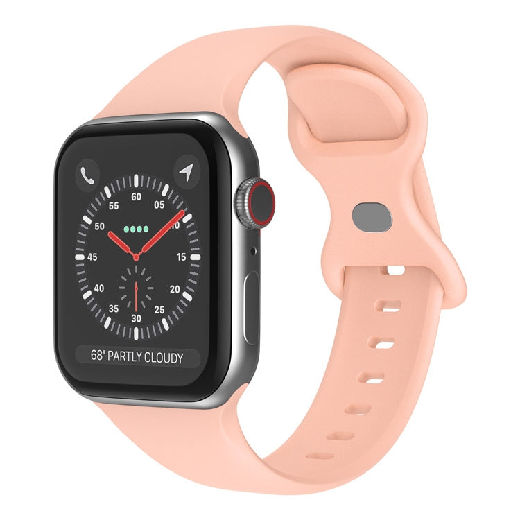 Butterfly Buckle Silicone Watchband, Size: L For Apple Watch Series, 7 41mm / 6&SE&5&4 40mm / 3&2&1 38mm, 7 45mm / 6&SE&5&4 44mm / 3&2&1 42mm