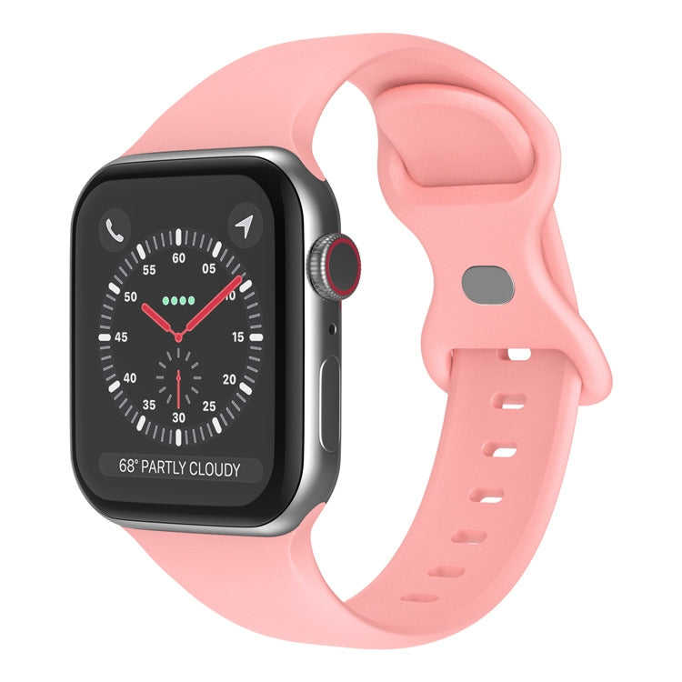 Butterfly Buckle Silicone Watchband, Size: L For Apple Watch Series, 7 41mm / 6&SE&5&4 40mm / 3&2&1 38mm, 7 45mm / 6&SE&5&4 44mm / 3&2&1 42mm