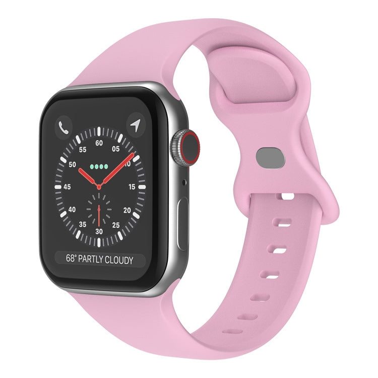 Butterfly Buckle Silicone Watchband, Size: L For Apple Watch Series, 7 41mm / 6&SE&5&4 40mm / 3&2&1 38mm, 7 45mm / 6&SE&5&4 44mm / 3&2&1 42mm