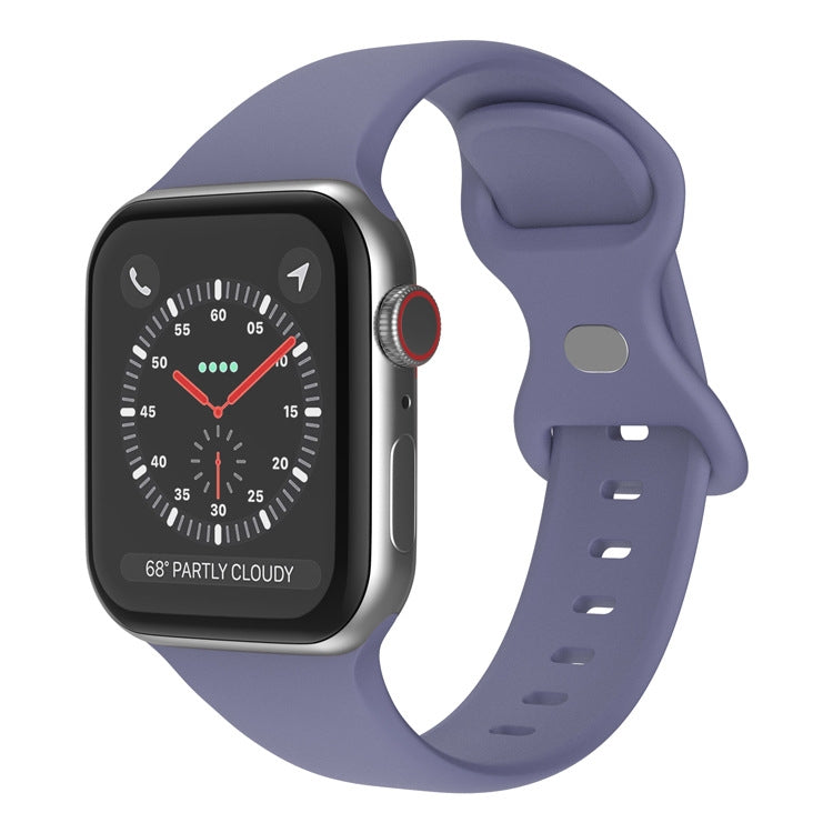 Butterfly Buckle Silicone Watchband, Size: L For Apple Watch Series, 7 41mm / 6&SE&5&4 40mm / 3&2&1 38mm, 7 45mm / 6&SE&5&4 44mm / 3&2&1 42mm