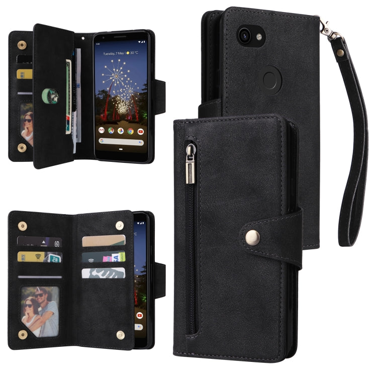 Rivet Buckle 9 Cards Three Fold Leather Phone Case, For Google Pixel 3A, For Google Pixel 3A XL, For Google Pixel 4, For Google Pixel 4A 4G, For Google Pixel 4A 5G, For Google Pixel 4 XL, For Google Pixel 6, For Google Pixel 6 Pro