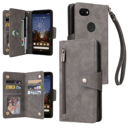 Rivet Buckle 9 Cards Three Fold Leather Phone Case, For Google Pixel 3A, For Google Pixel 3A XL, For Google Pixel 4, For Google Pixel 4A 4G, For Google Pixel 4A 5G, For Google Pixel 4 XL, For Google Pixel 6, For Google Pixel 6 Pro