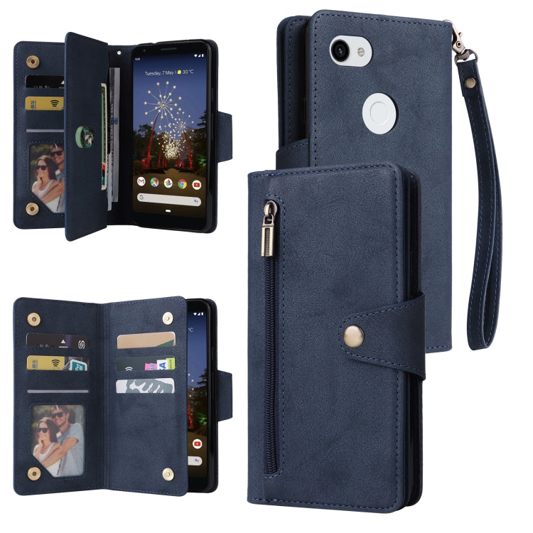 Rivet Buckle 9 Cards Three Fold Leather Phone Case, For Google Pixel 3A, For Google Pixel 3A XL, For Google Pixel 4, For Google Pixel 4A 4G, For Google Pixel 4A 5G, For Google Pixel 4 XL, For Google Pixel 6, For Google Pixel 6 Pro