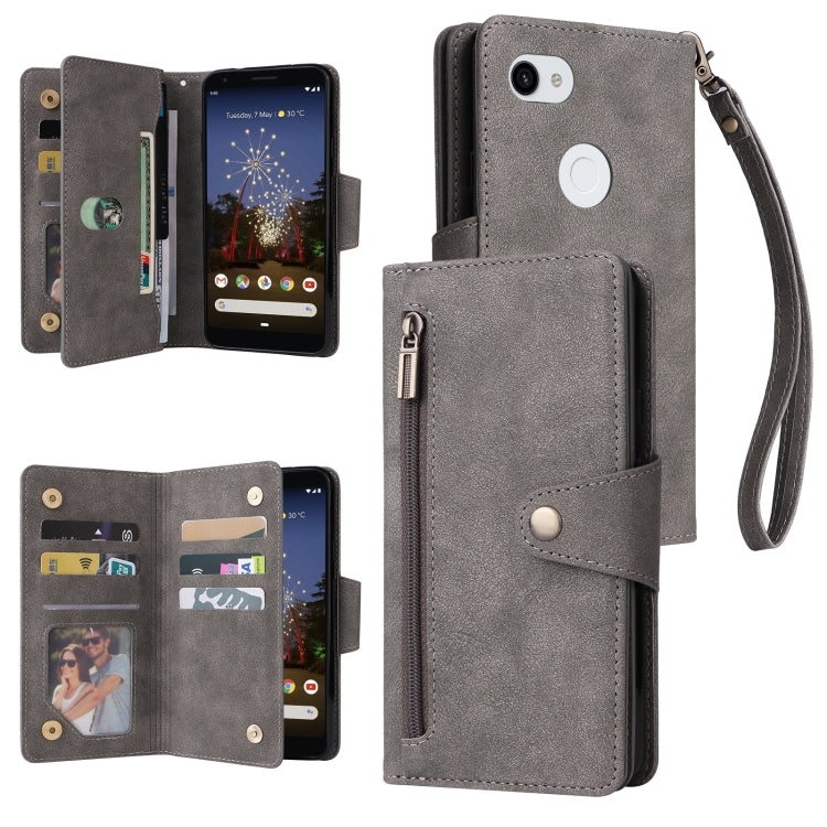 Rivet Buckle 9 Cards Three Fold Leather Phone Case, For Google Pixel 3A, For Google Pixel 3A XL, For Google Pixel 4, For Google Pixel 4A 4G, For Google Pixel 4A 5G, For Google Pixel 4 XL, For Google Pixel 6, For Google Pixel 6 Pro