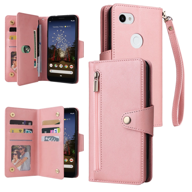 Rivet Buckle 9 Cards Three Fold Leather Phone Case, For Google Pixel 3A, For Google Pixel 3A XL, For Google Pixel 4, For Google Pixel 4A 4G, For Google Pixel 4A 5G, For Google Pixel 4 XL, For Google Pixel 6, For Google Pixel 6 Pro