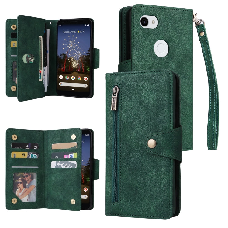 Rivet Buckle 9 Cards Three Fold Leather Phone Case, For Google Pixel 3A, For Google Pixel 3A XL, For Google Pixel 4, For Google Pixel 4A 4G, For Google Pixel 4A 5G, For Google Pixel 4 XL, For Google Pixel 6, For Google Pixel 6 Pro