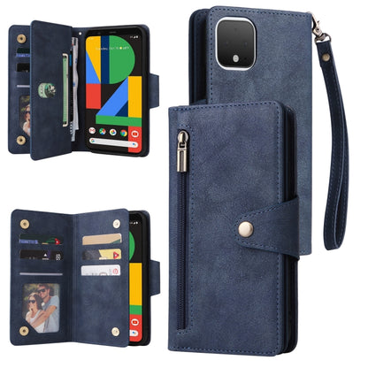 Rivet Buckle 9 Cards Three Fold Leather Phone Case, For Google Pixel 3A, For Google Pixel 3A XL, For Google Pixel 4, For Google Pixel 4A 4G, For Google Pixel 4A 5G, For Google Pixel 4 XL, For Google Pixel 6, For Google Pixel 6 Pro