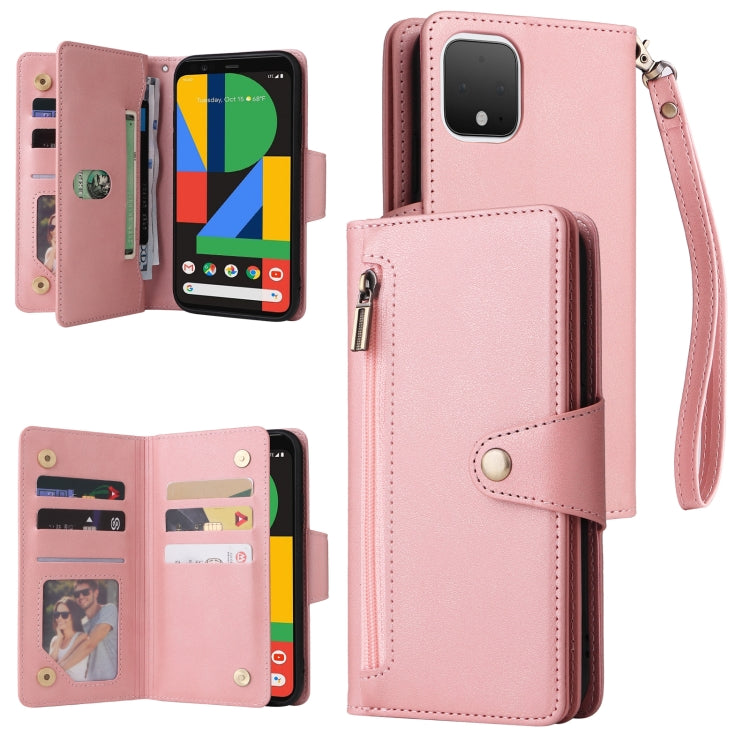 Rivet Buckle 9 Cards Three Fold Leather Phone Case, For Google Pixel 3A, For Google Pixel 3A XL, For Google Pixel 4, For Google Pixel 4A 4G, For Google Pixel 4A 5G, For Google Pixel 4 XL, For Google Pixel 6, For Google Pixel 6 Pro