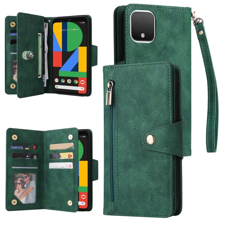 Rivet Buckle 9 Cards Three Fold Leather Phone Case, For Google Pixel 3A, For Google Pixel 3A XL, For Google Pixel 4, For Google Pixel 4A 4G, For Google Pixel 4A 5G, For Google Pixel 4 XL, For Google Pixel 6, For Google Pixel 6 Pro