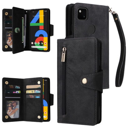 Rivet Buckle 9 Cards Three Fold Leather Phone Case, For Google Pixel 3A, For Google Pixel 3A XL, For Google Pixel 4, For Google Pixel 4A 4G, For Google Pixel 4A 5G, For Google Pixel 4 XL, For Google Pixel 6, For Google Pixel 6 Pro