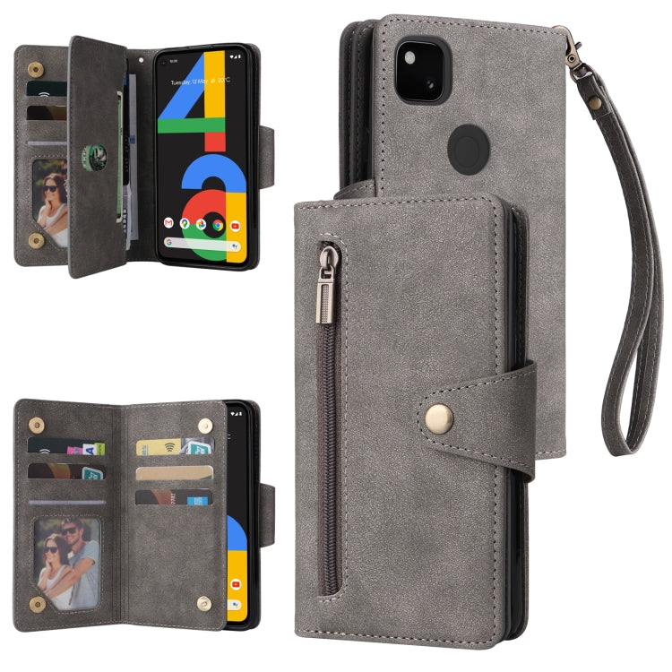 Rivet Buckle 9 Cards Three Fold Leather Phone Case, For Google Pixel 3A, For Google Pixel 3A XL, For Google Pixel 4, For Google Pixel 4A 4G, For Google Pixel 4A 5G, For Google Pixel 4 XL, For Google Pixel 6, For Google Pixel 6 Pro
