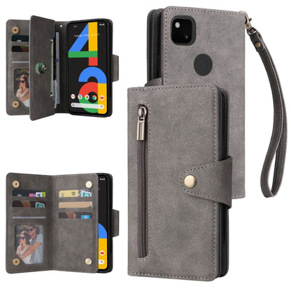 Rivet Buckle 9 Cards Three Fold Leather Phone Case, For Google Pixel 3A, For Google Pixel 3A XL, For Google Pixel 4, For Google Pixel 4A 4G, For Google Pixel 4A 5G, For Google Pixel 4 XL, For Google Pixel 6, For Google Pixel 6 Pro